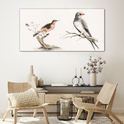 Glasbild Vögel auf den Zweigen