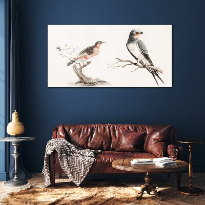 Glasbild Vögel auf den Zweigen