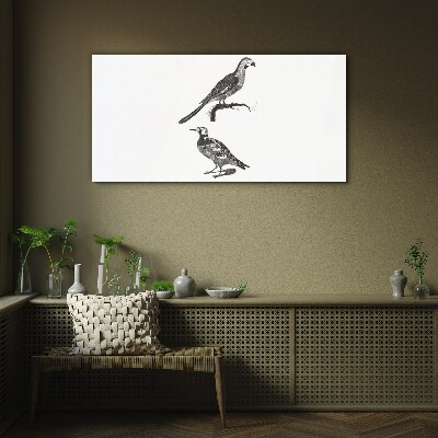 Glasbild Vögel auf einem Ast