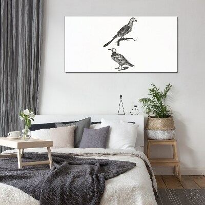 Glasbild Vögel auf einem Ast
