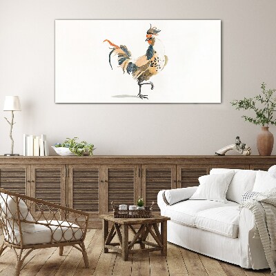 Glasbild Hahn in Aquarell
