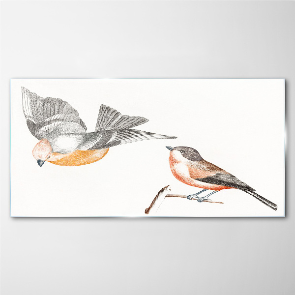 Glasbild Vögel im Flug und auf einem Ast