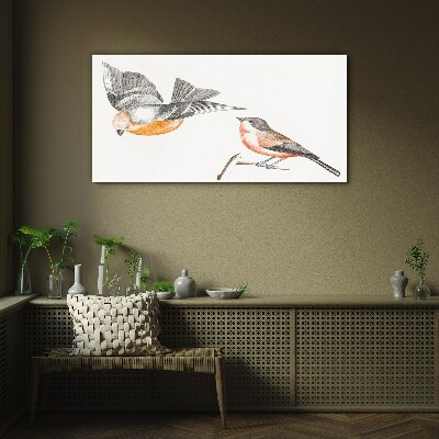 Glasbild Vögel im Flug und auf einem Ast