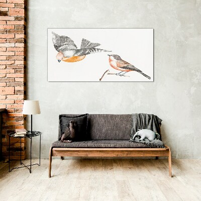 Glasbild Vögel im Flug und auf einem Ast