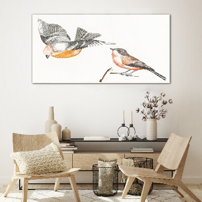 Glasbild Vögel im Flug und auf einem Ast
