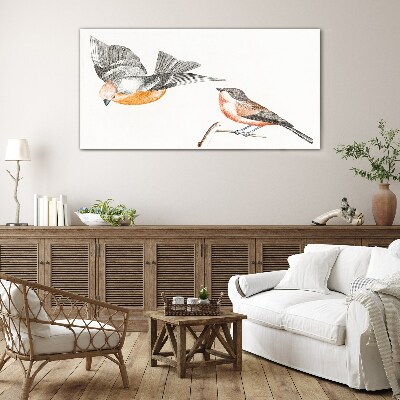 Glasbild Vögel im Flug und auf einem Ast