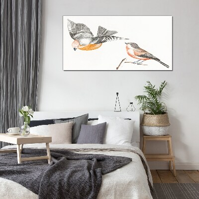 Glasbild Vögel im Flug und auf einem Ast