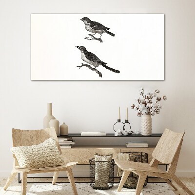 Glasbild Vögel auf einem Ast