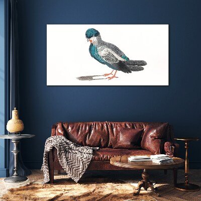 Glasbild Bunter Vogel auf weißem Hintergrund