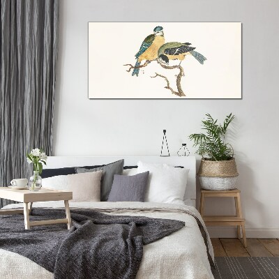Glasbild Geflügelte Freunde auf einem Ast
