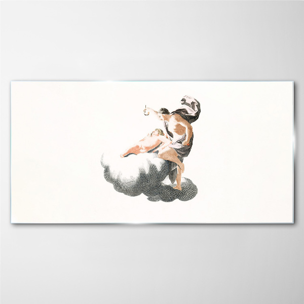 Glasbild Figur auf einer Wolke