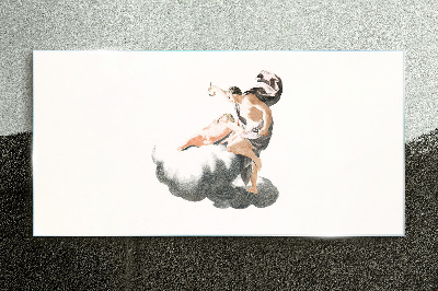 Glasbild Figur auf einer Wolke