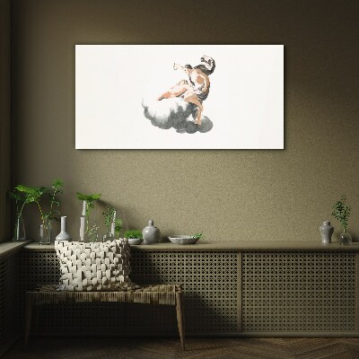 Glasbild Figur auf einer Wolke