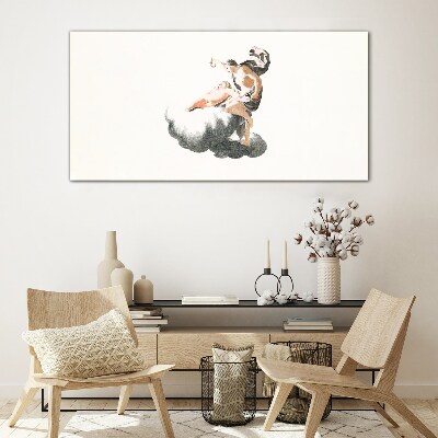 Glasbild Figur auf einer Wolke