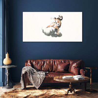Glasbild Figur auf einer Wolke