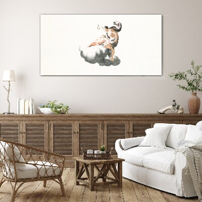 Glasbild Figur auf einer Wolke