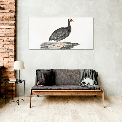 Glasbild Schwarzer Vogel auf weißem Hintergrund