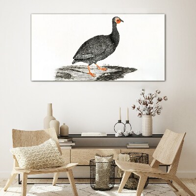 Glasbild Schwarzer Vogel auf weißem Hintergrund