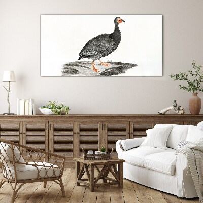 Glasbild Schwarzer Vogel auf weißem Hintergrund
