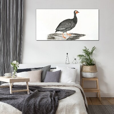 Glasbild Schwarzer Vogel auf weißem Hintergrund