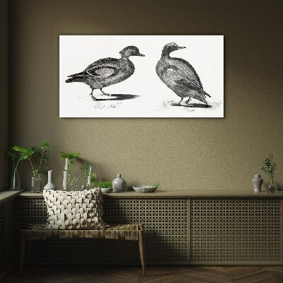 Glasbild Zwei Enten im monochromen Stil