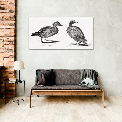 Glasbild Zwei Enten im monochromen Stil