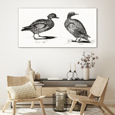 Glasbild Zwei Enten im monochromen Stil