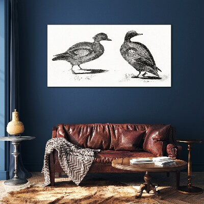 Glasbild Zwei Enten im monochromen Stil