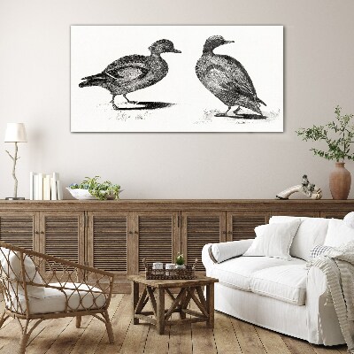 Glasbild Zwei Enten im monochromen Stil