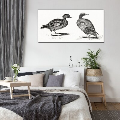 Glasbild Zwei Enten im monochromen Stil