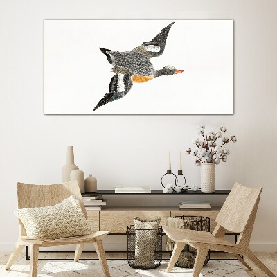 Glasbild Fliegende Gans in den Farben der Natur