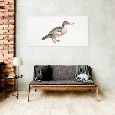 Glasbild Ente auf weißem Leinwandhintergrund