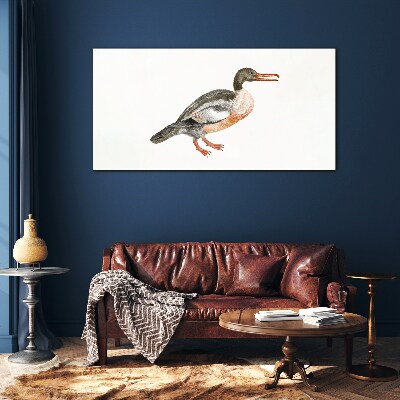 Glasbild Ente auf weißem Leinwandhintergrund