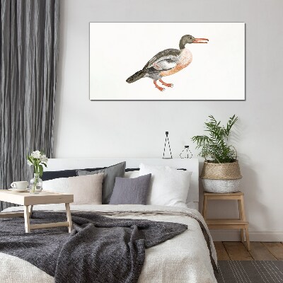 Glasbild Ente auf weißem Leinwandhintergrund