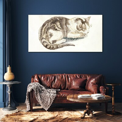 Glasbild Schläfrige Katze auf weißem Hintergrund