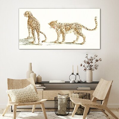 Glasbild Leoparden auf Wanderschaft