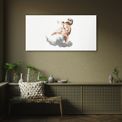 Glasbild Engel auf einer Wolke