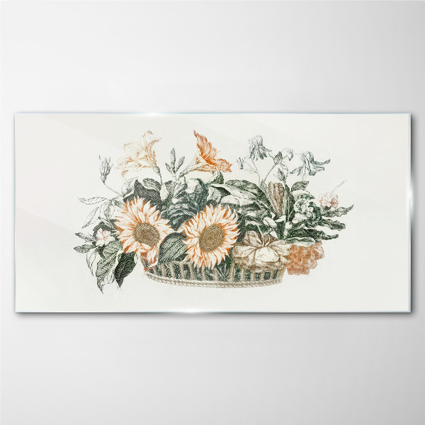 Glasbild Blumenstrauß in einem Korb