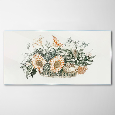 Glasbild Blumenstrauß in einem Korb