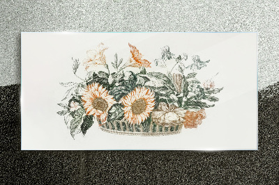 Glasbild Blumenstrauß in einem Korb