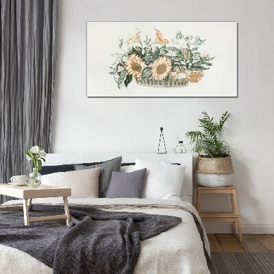 Glasbild Blumenstrauß in einem Korb