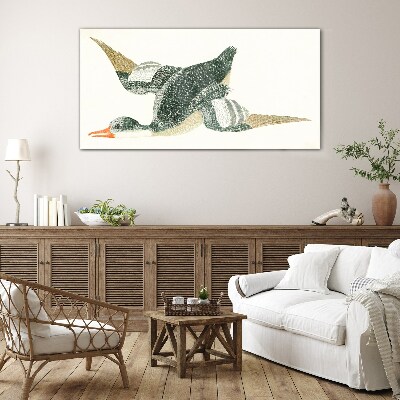 Glasbild Fliegender Vogel in Pastellfarben
