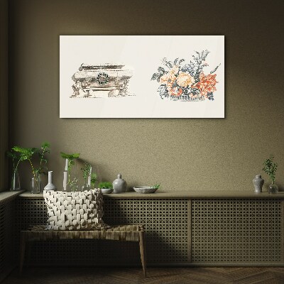 Bild auf glas Stillleben mit Vase und Blumen