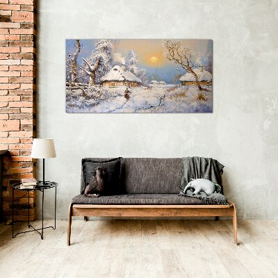 Glasbild Ländliche Winterlandschaft