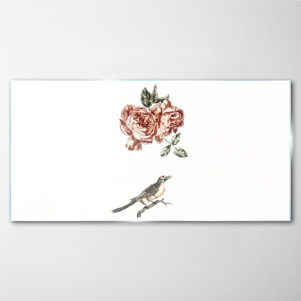 Glasbild Vogel und Rosen in Harmonie