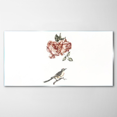 Glasbild Vogel und Rosen in Harmonie