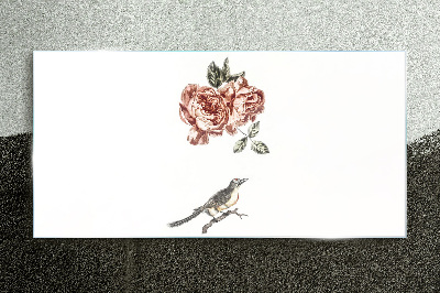 Glasbild Vogel und Rosen in Harmonie