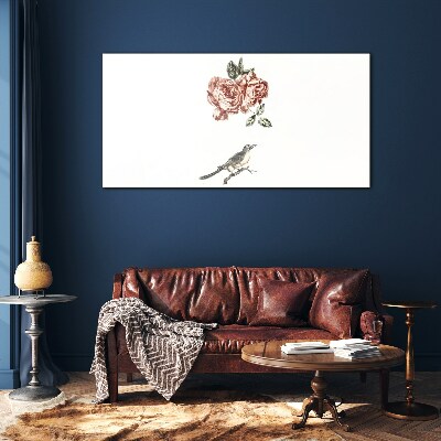 Glasbild Vogel und Rosen in Harmonie