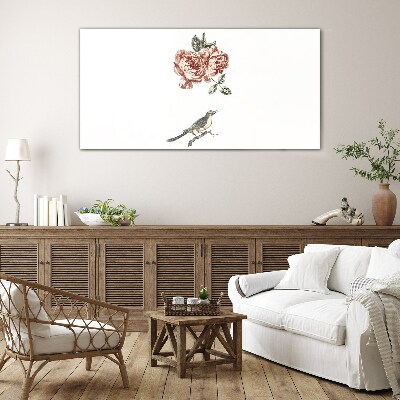 Glasbild Vogel und Rosen in Harmonie
