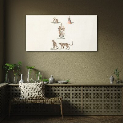 Glasbild Exotische Tiere und eine Vase
